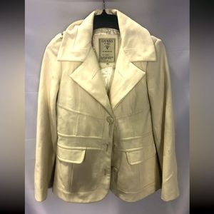EUC Guess coat. Beautiful cream jacket. Gold detail on shoulders. So versatile.